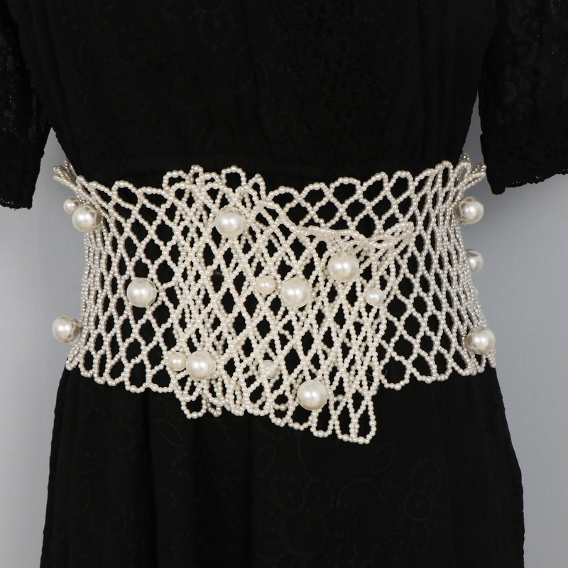 Cintura di Alta Qualità Interamente Fatta a Mano con Perle, Cintura Larga alla Moda per Abiti da Donna, Cintura di Lusso del Designer, Cintura Corsetto