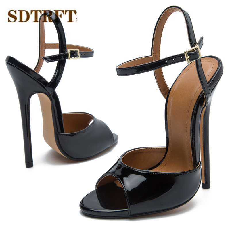 Sdtrft stiletto senhoras festa cos sandálias tornozelo cinta sapatos mulher 15cm salto alto fino zapatos mujer peep toe bombas de banda estreita