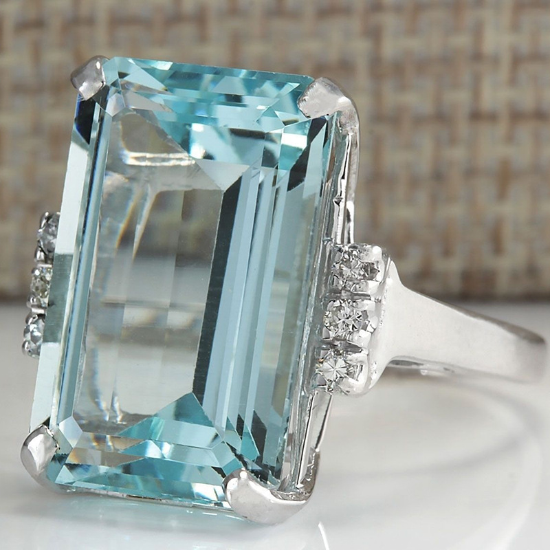 CAOSHI Trendy Oversize Sky Blue Cubic Zirconia แหวนคริสตัลสำหรับเครื่องประดับสตรีค็อกเทลปาร์ตี้ขายส่งขนาด5-12