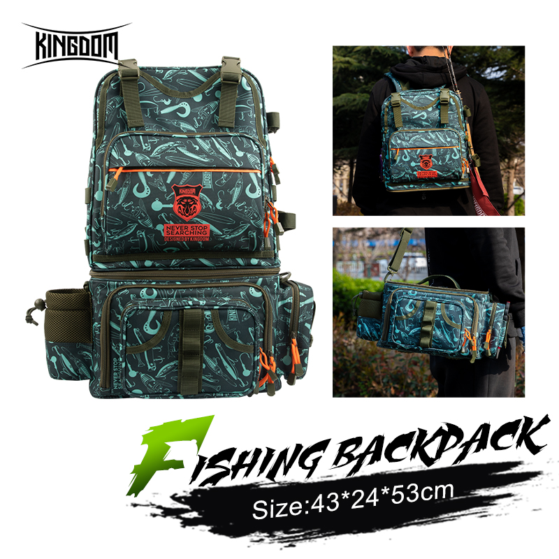 Kingdom Fishing Backpack 1000D Wodoodporny nylon 43x24x53cm Duża pojemność Wielofunkcyjny odpinany schowek na zimowe wędkowanie
