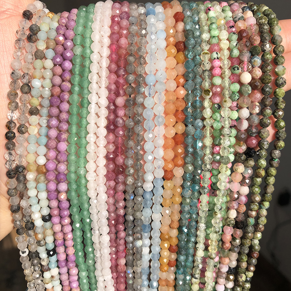 Natürliche facettierte Achate Mondstein Turmalin Prehnit Jade Stein Perlen für Schmuck DIY Herstellung Armband Zubehör 15'' 2 3 4mm