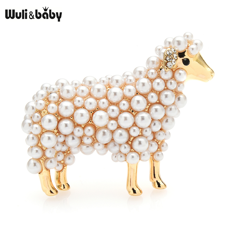 Wuli & baby 2 couleurs perle mouton broches pour femmes unisexe belle Animal fête décontracté broche broches cadeaux