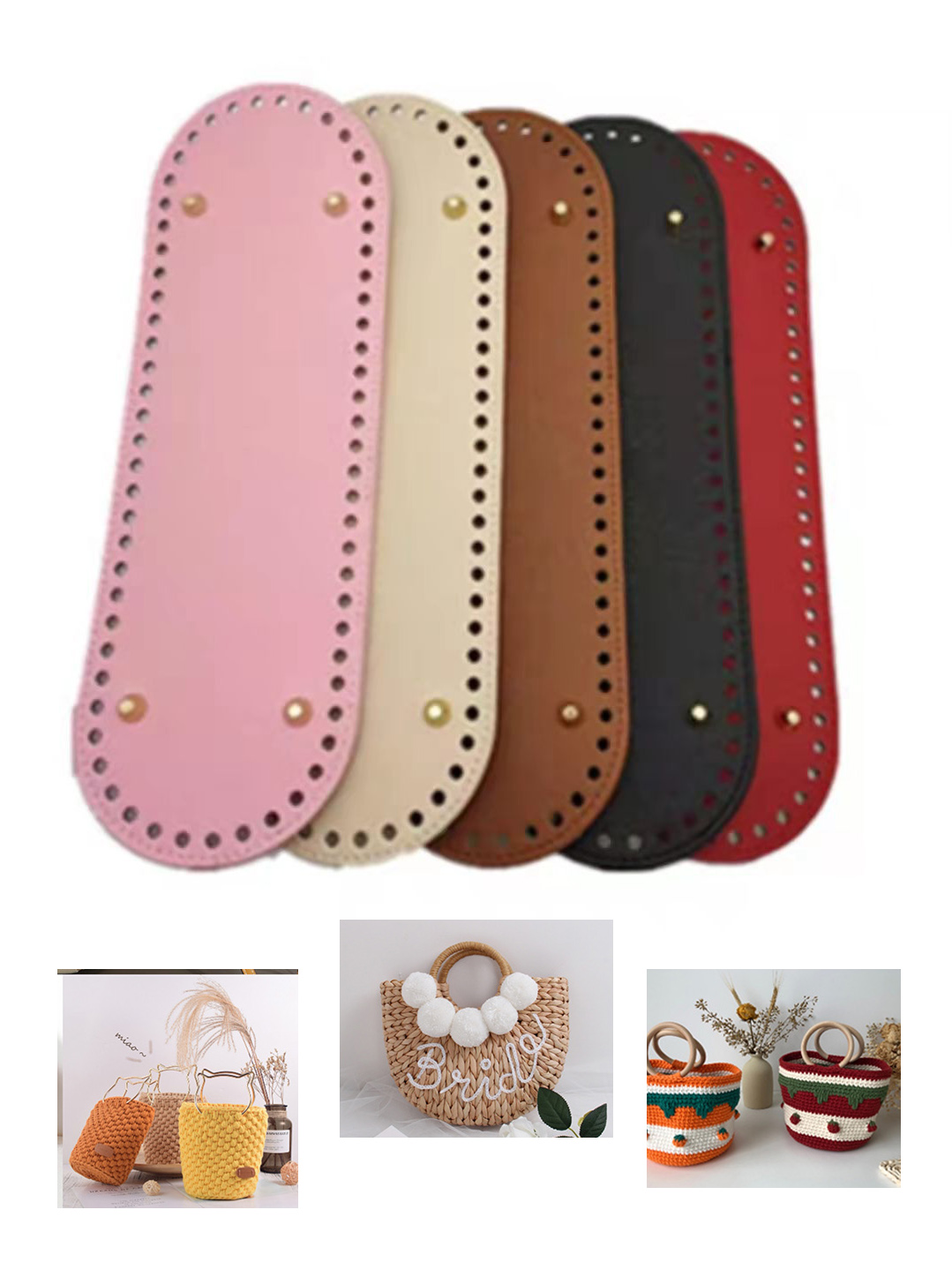 Parte inferior de bolso de cuero de 30x10cm, accesorios de bolso de fondo largo ovalado hecho a mano DIY para bolsos tejidos, bolsos cruzados, parte inferior