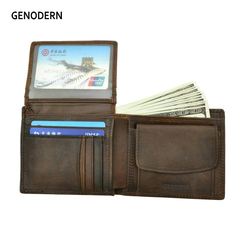 GENODERN Da Bò Nam Ví Với Đồng Tiền Túi Vintage Nam Ví RFID Ngăn Chặn Chính Hãng Da Nam Ví Có Ngăn Đựng Thẻ