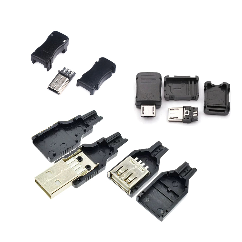 10 ชุดประเภท A ชาย USB 4 ขาปลั๊ก SOCKET CONNECTOR พร้อมฝาครอบพลาสติกสีดํา Micro MK5P mini USB DIY ชุด