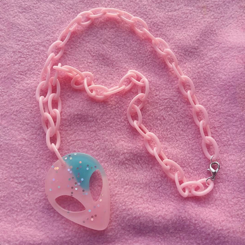 Y2K Zubehör Rosa Alien Anhänger Halskette für Frauen Kawaii Punk Harajuku Ästhetische Halskette Egirl Schmuck Mode