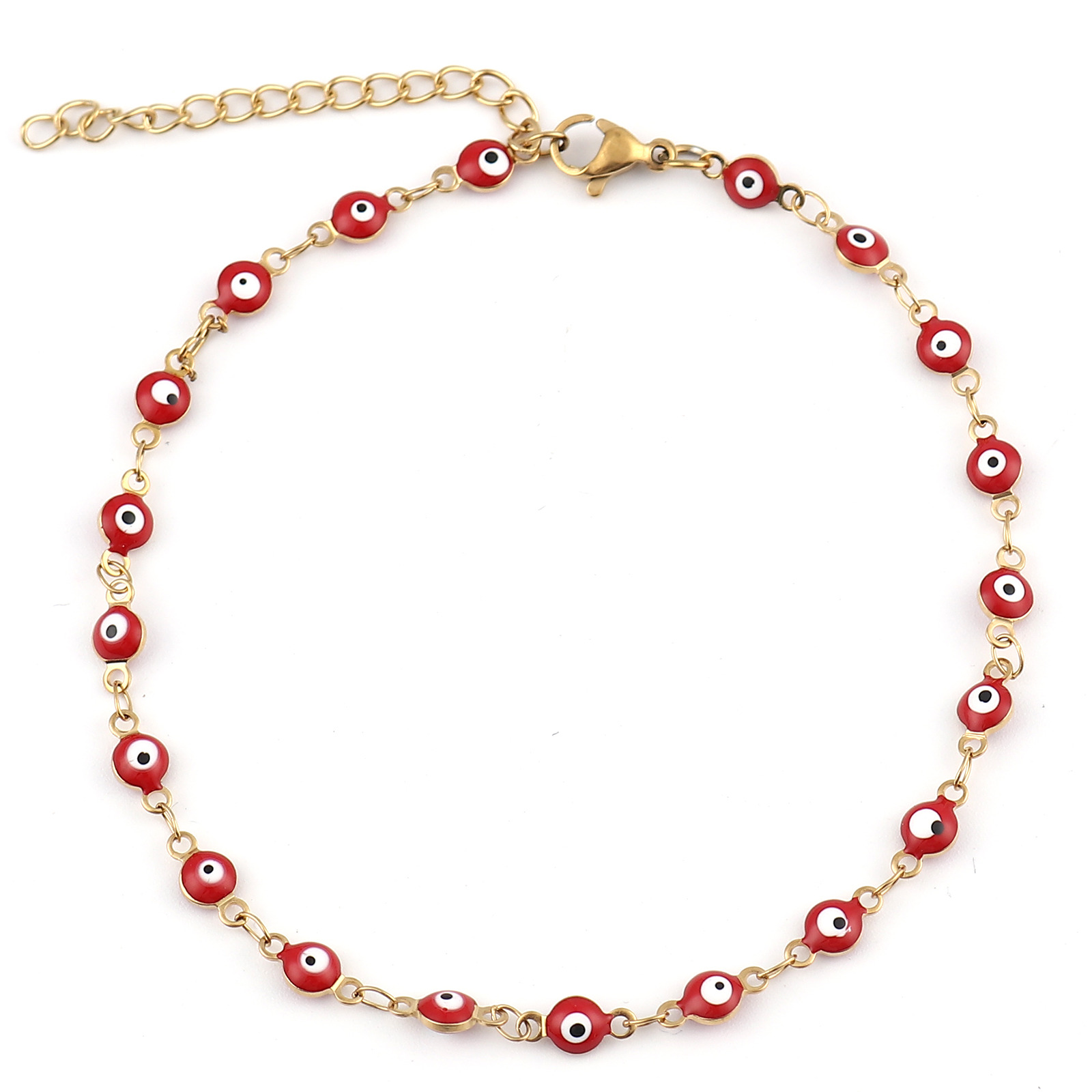 Chaîne de Cheville de Mauvais Œil Rond en Émail, Chevillère en Acier Inoxydable, Cadeau de Bijou, Collection d' Été, Bracelet des Pieds pour Homme et Femme, Long de 23cm ou 9 Pouces, 1 Pièce