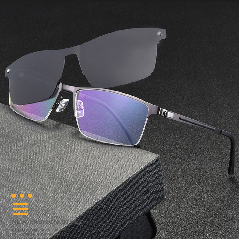 Montatura per occhiali da vista da uomo ottica Semi Rimless Gmei con occhiali da sole magnetici a Clip occhiali da vista in lega di metallo