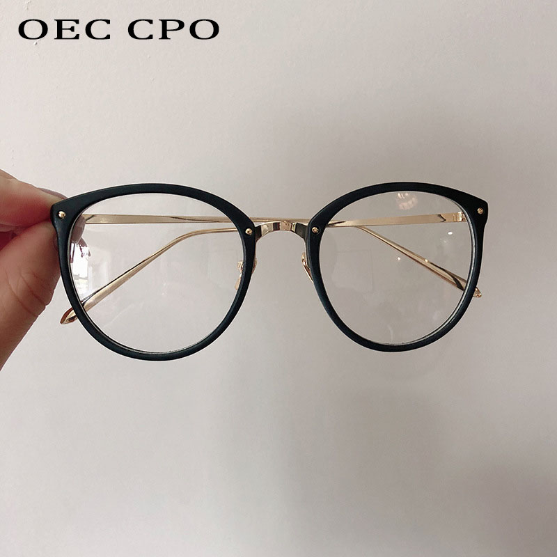 OEC CPO Black Clear Glasses Frames Women New Vintage Round Optical Frame Glasses Female Cat Eye Sunglasses Men Eyeglasses O862