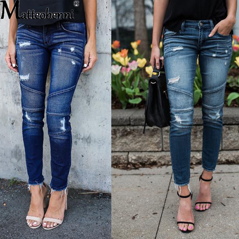 Pantalones vaqueros ajustados de cintura media a la moda para mujer, pantalones vaqueros desgastados Vintage, lápiz destruido prensado de otoño, informal rasgado