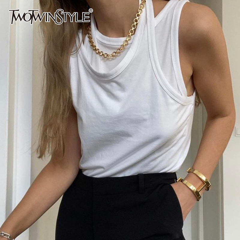 TWOTWurea-Gilets blancs sexy pour femmes, faux gilets décontractés pour femmes, ourlet irrégulier en fibre, mode féminine, nouveaux vêtements, YLE