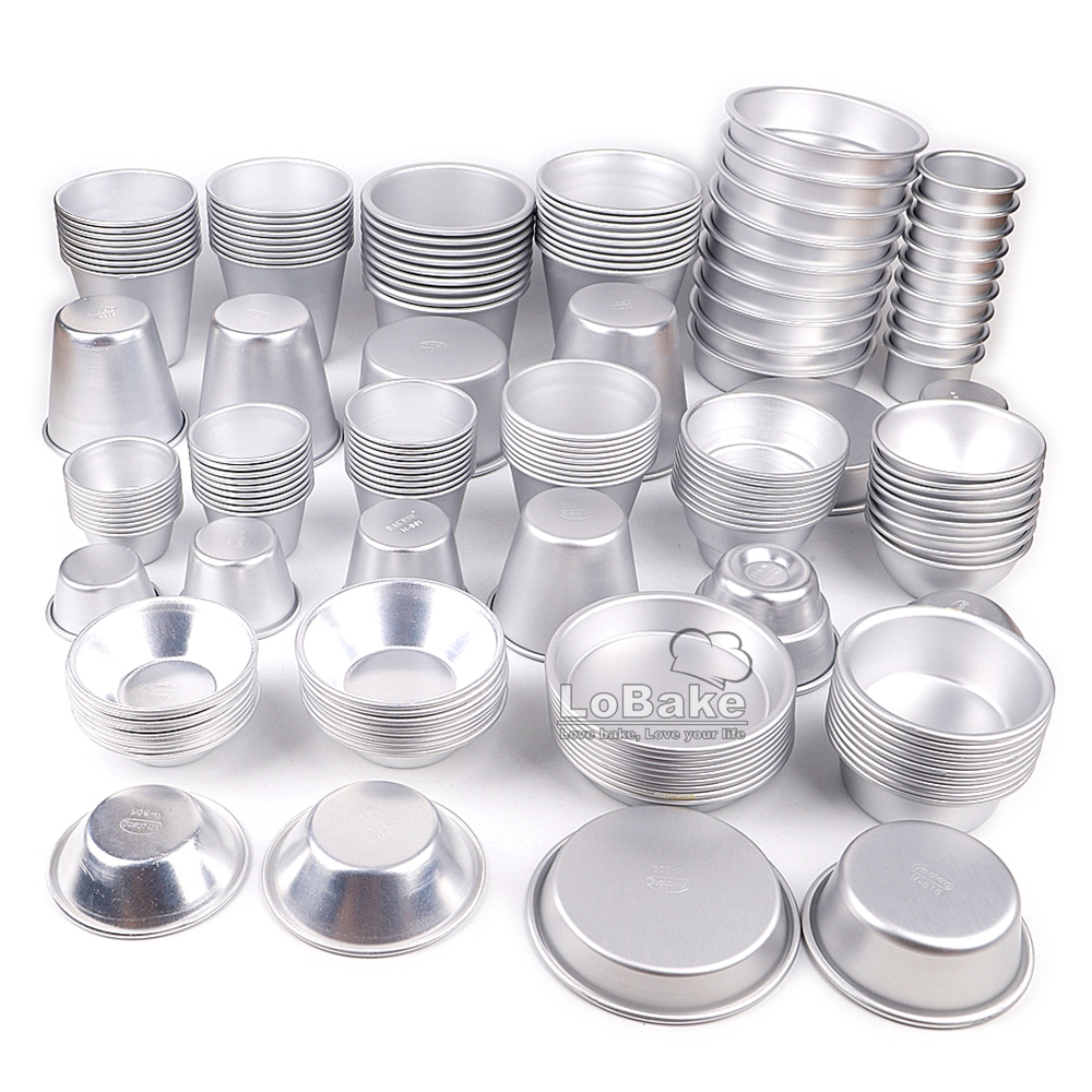 10 unids/lote, varias tazas, diseño de aleación de aluminio, moldes para tazas de pastel, molde para magdalenas y queso, molde para tarta de gelatina, estaño para pudín para horno, utensilios para hornear