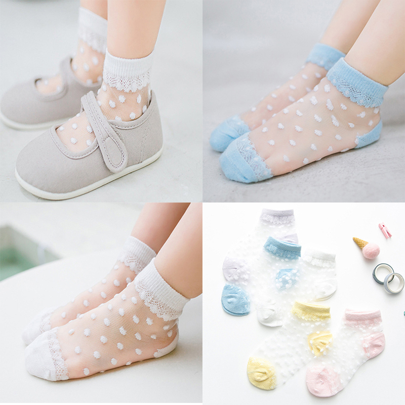 5 pares/lote verão meninas meias adorável ponto cristal seda crianças meias bebê menina malha fina respirável meias de renda elástica