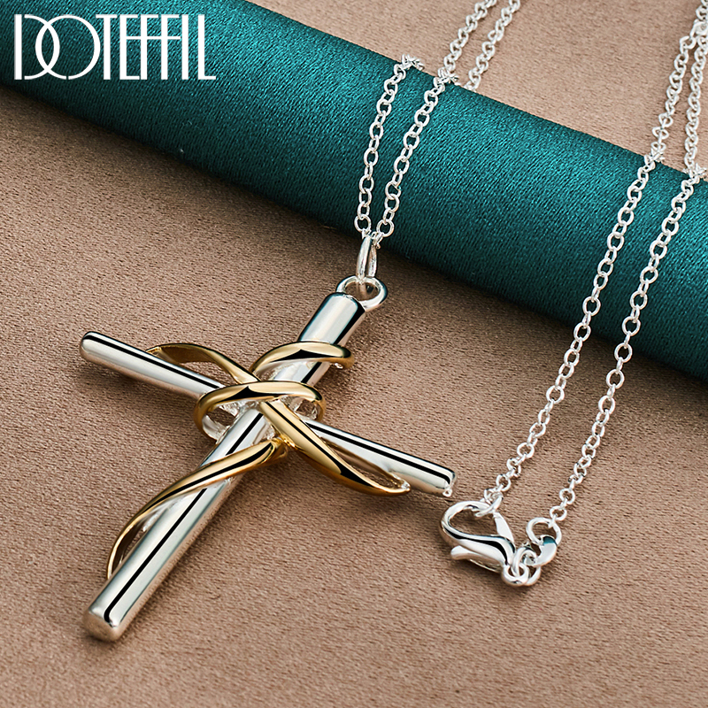 DOTEFFIL-collar con colgante de cruz de oro y Plata de Ley 925, cadena de 18-30 pulgadas para mujer y hombre, joyería para fiesta de compromiso y boda
