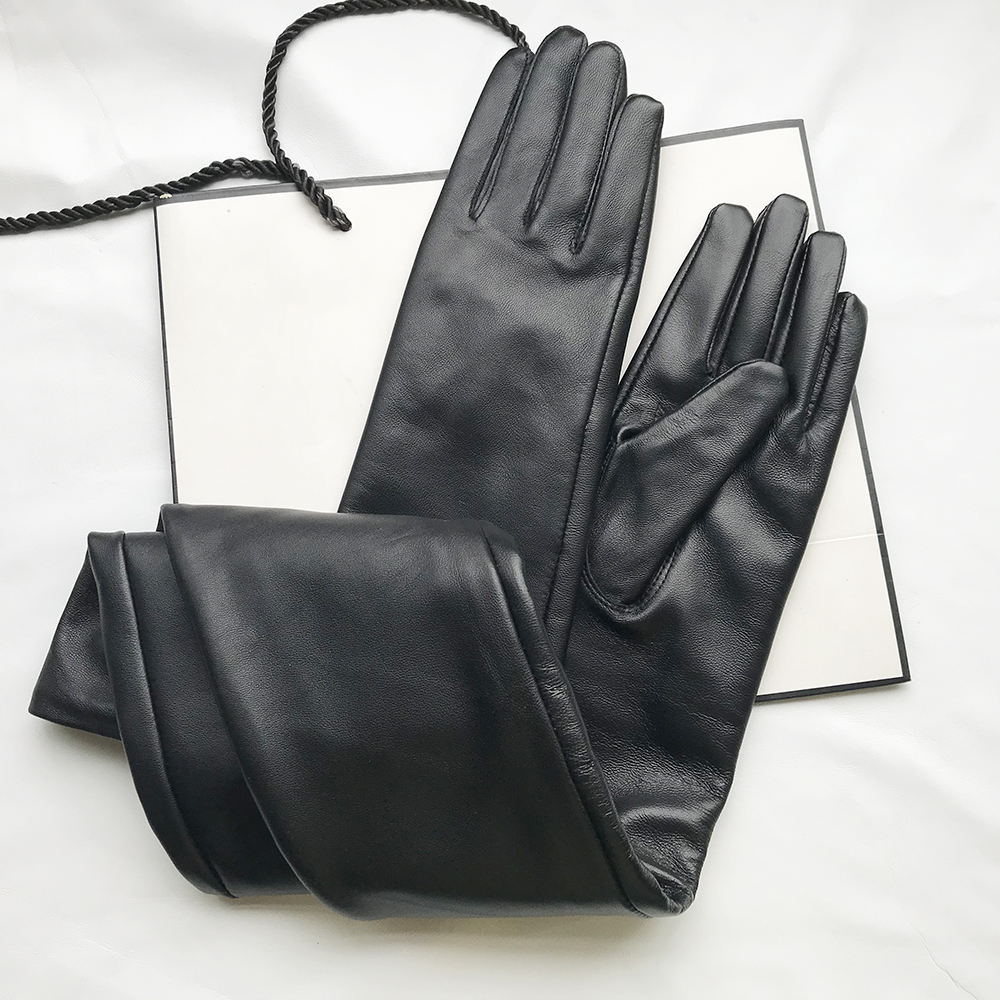 Sarung tangan kulit asli pria kustom sarung tangan kulit domba gaya lurus ekstra panjang musim dingin hangat manset sarung tangan panjang wanita baru Opera