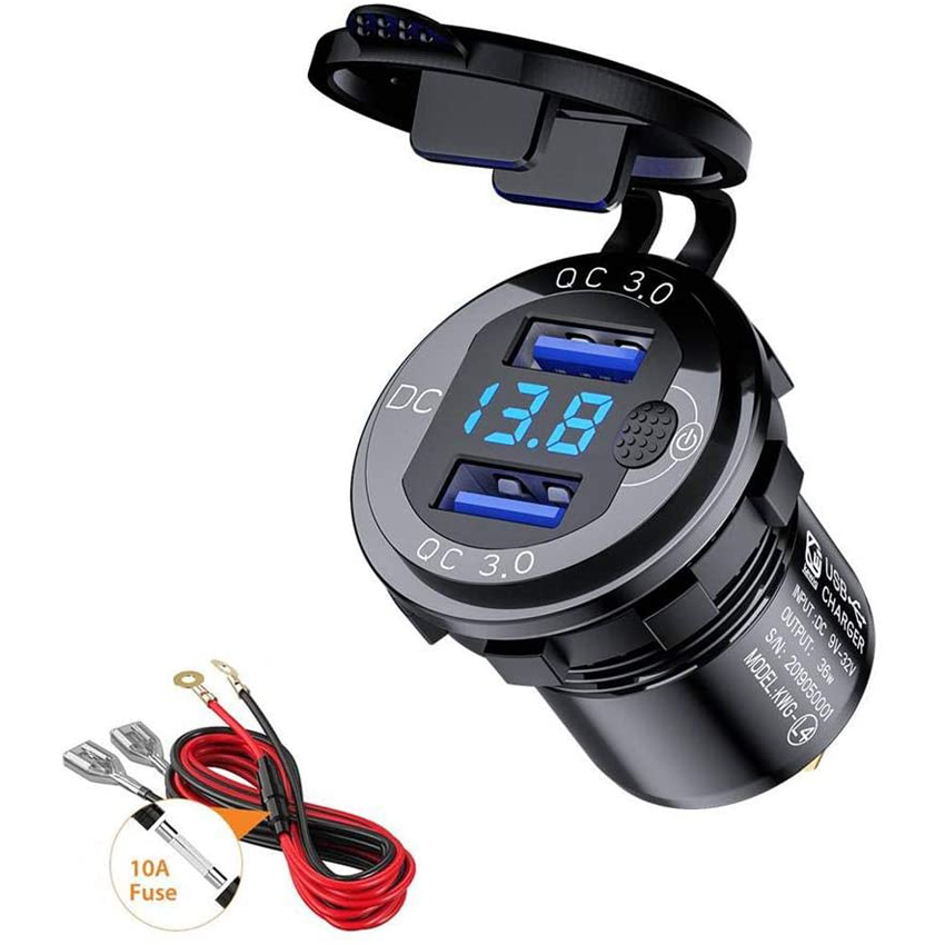 Quick Charge 3.0 36W Auto Dual USB Lader QC3.0 Waterdicht met Voltmeter Schakelaar voor 12V/24V motorfiets ATV Boot Marine RV