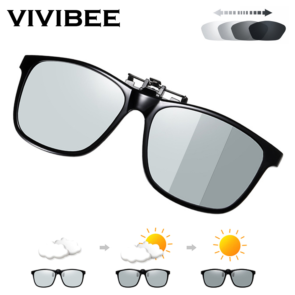 VIVIBEE Polarisierte Quadratische Flip Up Clip auf Sonnenbrille Angeln Männer Photochrome UV400 Frauen Nachtsicht Fahren Sonnenbrille