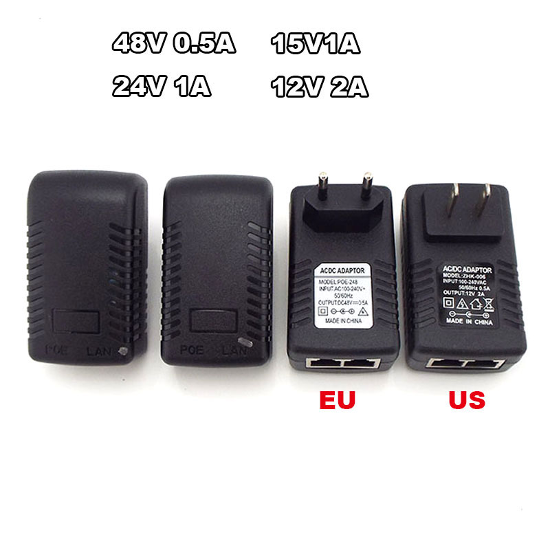 Injecteur POE Ethernet DC 48V 15V 1A 12V 2A 24V 1A 24W, adaptateur d'alimentation CCTV, commutateur pour caméra IP, pont sans fil POE EU H1