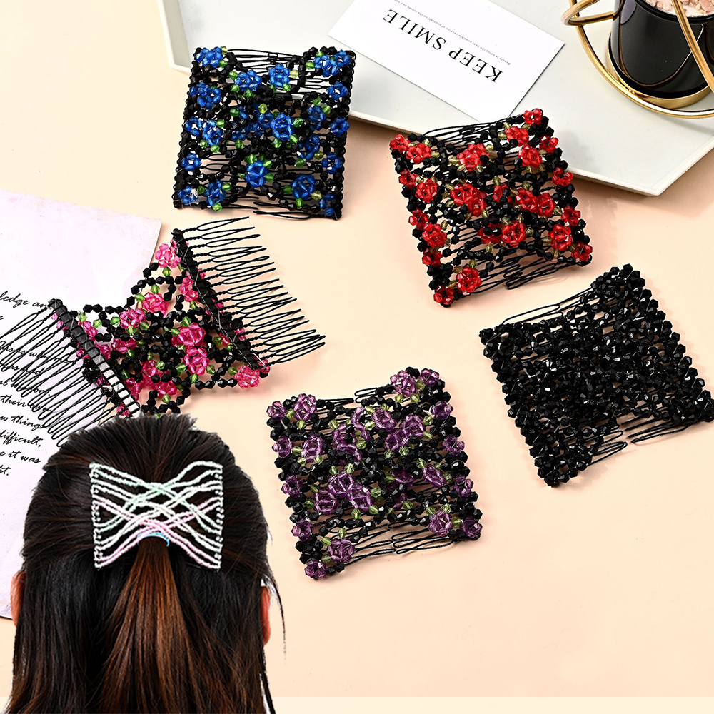 Mode Haar Kamm Klaue Brötchen Damen Magische Perlen Elastische Doppel Bands String Haarnadel Werkzeug Pferdeschwanz Haar Zubehör Frisur Bands