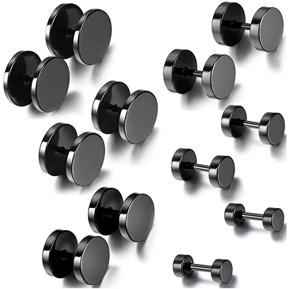 2 pièces Punk acier inoxydable vis haltère gothique boucles d'oreilles pour femmes hommes rue pop Hip Hop Rock hypoallergénique boucles d'oreilles