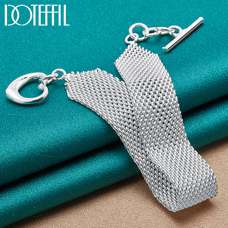 DOTEFFIL 925 cinturino in argento sterling rete cuore braccialetto catena per donna uomo fascino matrimonio festa di fidanzamento gioielli di moda