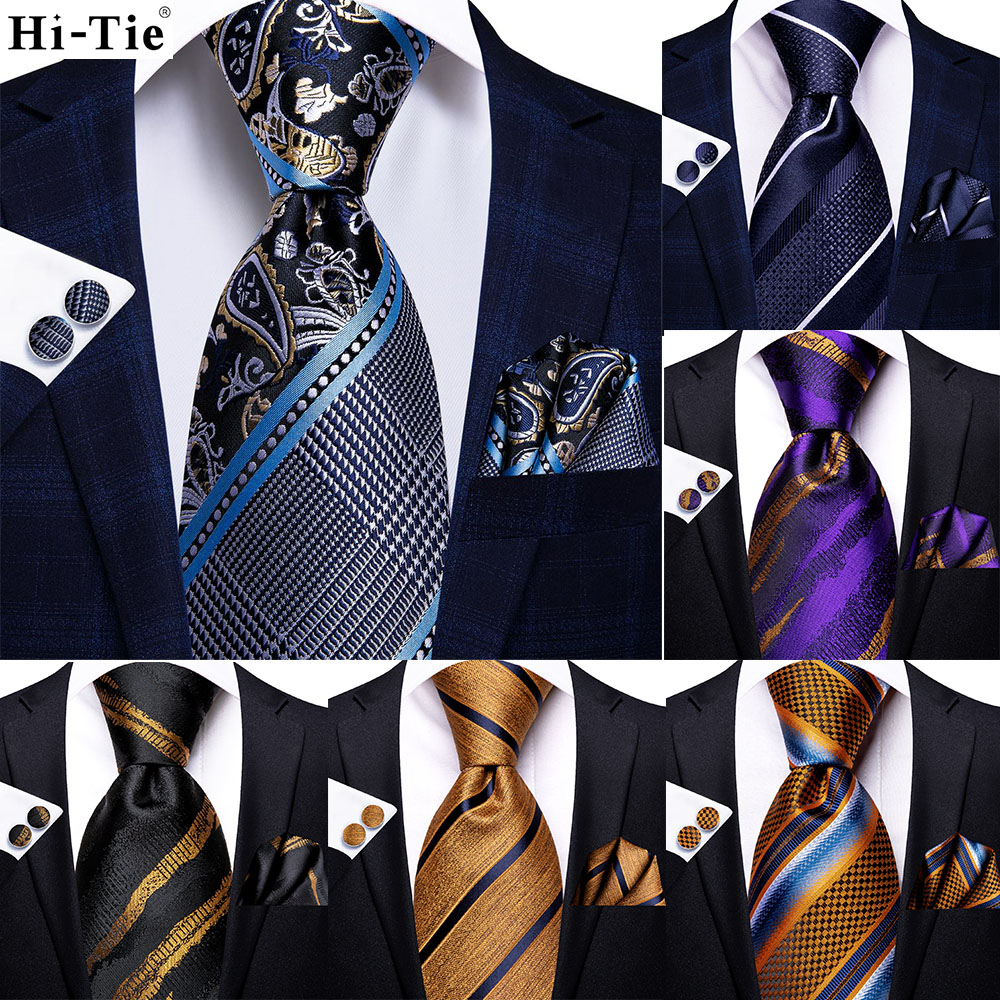 Corbata de boda a rayas azul marino para hombre, diseño de moda, corbata verde y roja, pañuelo de bolsillo, juego de gemelos, para negocios y fiestas, de seda, Dropshipping