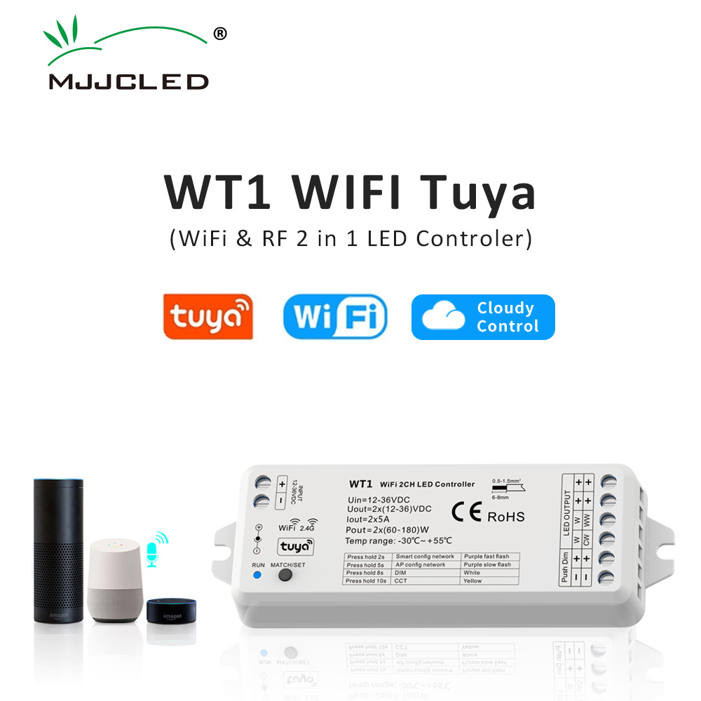 Tuya LED Dimmer 12V 24V 36V DC 2CH 10A Smart Wifi 2,4G RF Wireless Remote push Dimmen Schalter WW CW CCT Controller WT1 Dimer