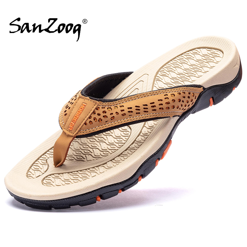 Plus Big Size 49 50 51 52 Męskie klapki Kapcie PU Skórzane buty plażowe TPR Podeszwy zewnętrzne Wytrzymały styl outdoorowy