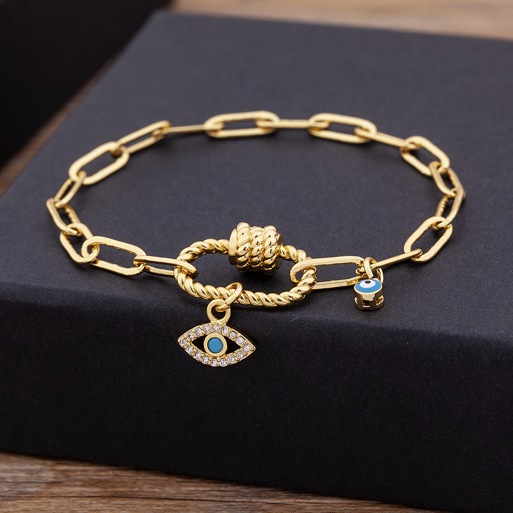Nidin Dropshipping Hot Koop Klassieke Koperen Zirkoon Originele Boze Oog Hanger Armbanden Charms DIY Sieraden Mode Vrouwen Gift