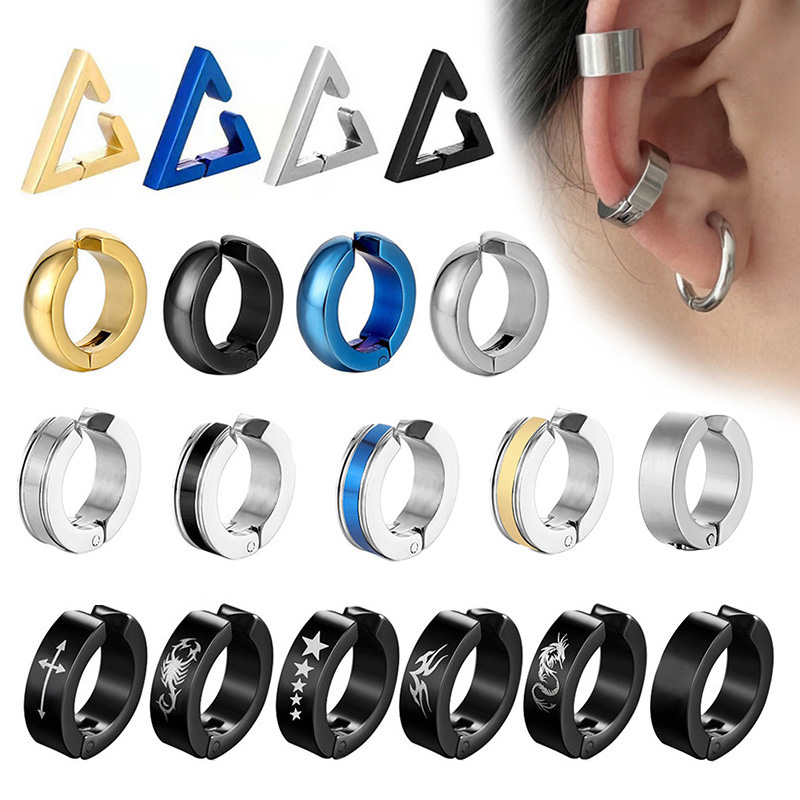 1 Paire de Boucles d'Oreilles Gothiques en Acier Inoxydable pour Hommes/Femmes, Clip d'Oreille Sans Perçage, Bijoux Cadeaux