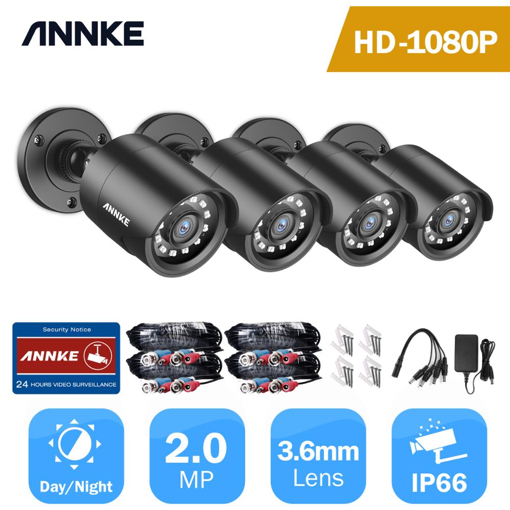Annke 4 Stuks 1080P Bewakingscamera 'S 2mp Ip66 Waterdicht Indoor Outdoor Cctv Camera Kit 30M Nachtzicht Met Smart Ir Cam