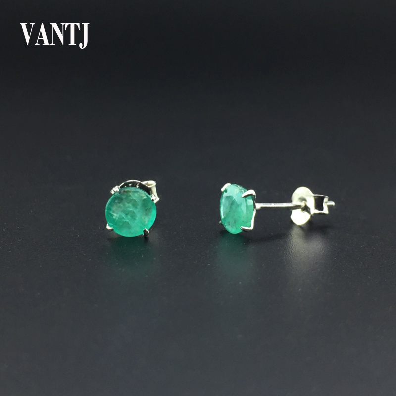 VANTJ Pendientes de esmeralda natural auténtica, plata de ley 925, joyería fina elegante para mujer, regalo de boda con caja