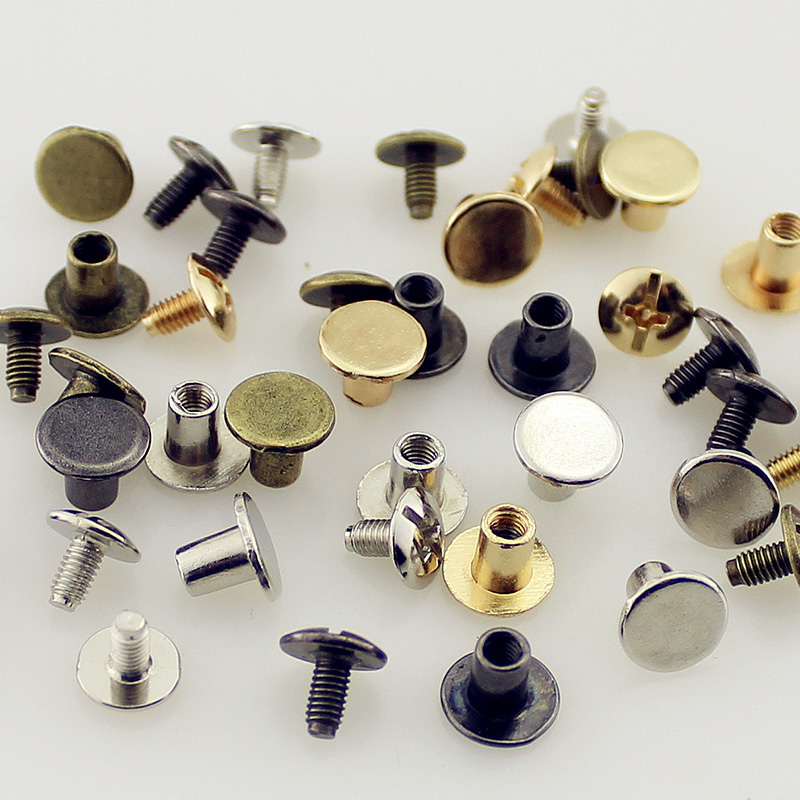50 conjuntos de rebites de metal com botão de parafuso chicago, cabeça plana redonda de 8x6mm (5/16 polegadas) para artesanato em couro, pontas e parafusos para roupas