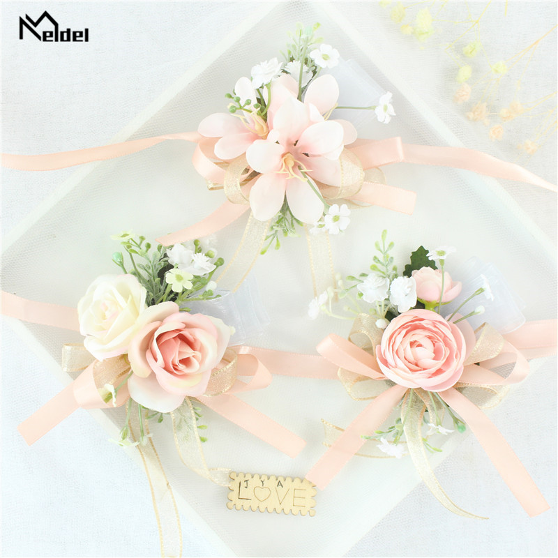 Braccialetti Floreali Rosa da Polso con Nastro, Rose per Damigelle e Sposi, Fiori da Mano, Boutonniere per Matrimonio, Accessori per Cerimonie e Balli di Fine Anno