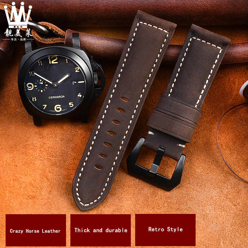 Ремешок из натуральной воловьей кожи для Panerai, Матовый кожаный браслет для наручных часов 22 24 мм 26 мм, черный, хаки, темно-коричневый, PAM111 441