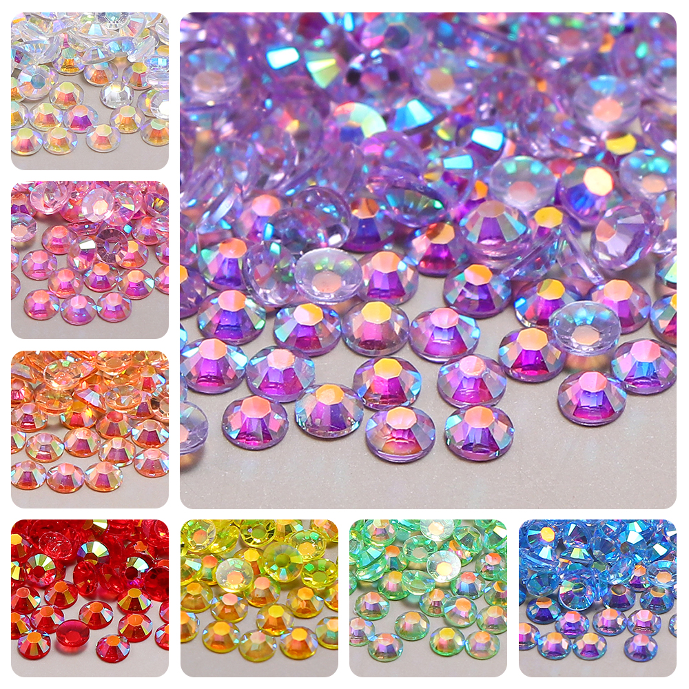 Piedras de resina redondas transparentes AB de 2-4 mm en colores caramelo para decoración de uñas, brillantes, con base plana, para manualidades, decoraciones 3D para uñas.