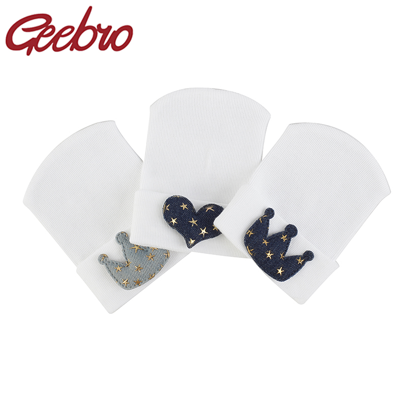 Geebro neonato carino corona cuore cappelli da ospedale ragazze ragazzi berretti in maglia di cotone morbido cappello tinta unita per bambini regali per bambini