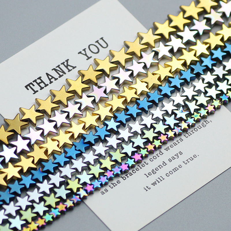 Pierre naturelle or argent multicolore pentagramme hématite perles étoiles perles entretoises en vrac pour bijoux Bracelet fabrication Bracelet à bricoler soi-même 4mm 6mm 8mm 10mm