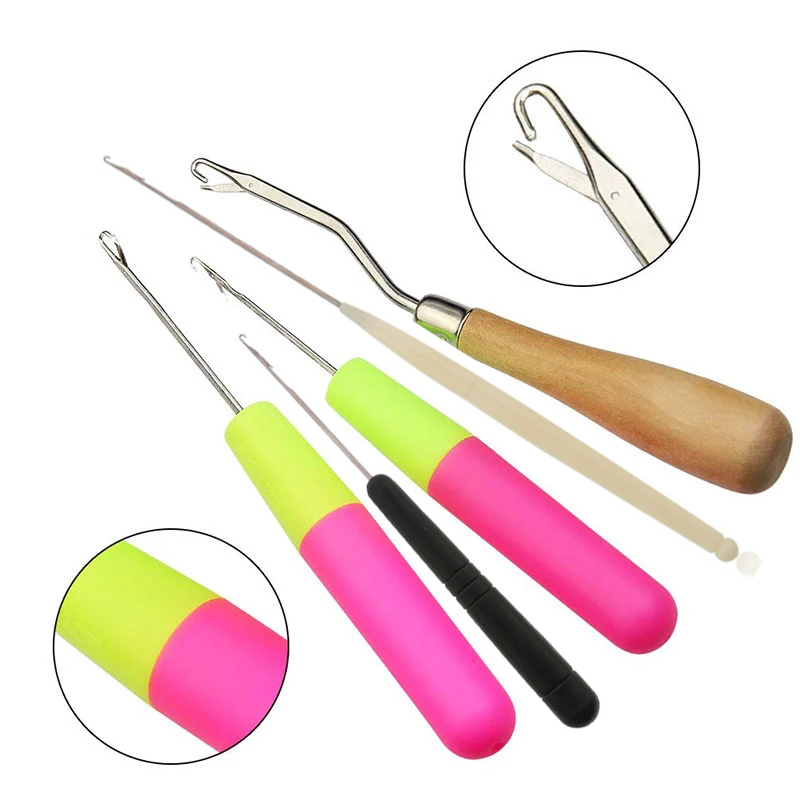 Agujas de ganchillo para manualidades de costura, juego de 5 uds con pestillo y Micro extensiones de cabello de marca francesa, herramientas para hacer peluca de rastas