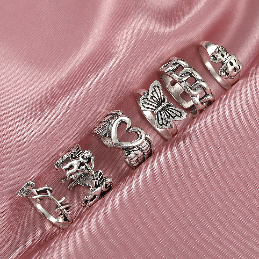 Anillo de alas de Ángel Chapado en plata Vintage para mujer, gótico, Punk, Steampunk, corazón, mariposa, Calavera, conjuntos de anillos, joyería de fiesta 2024