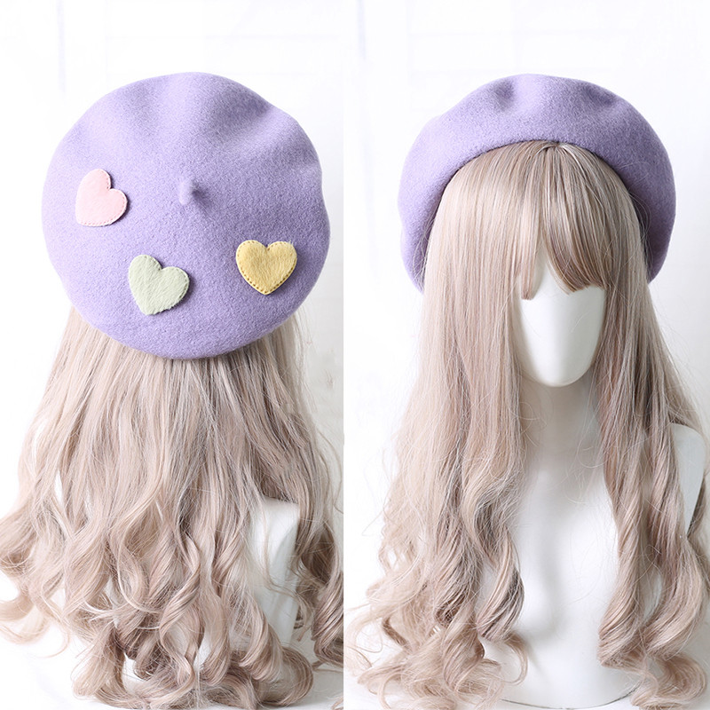 Hiasan Kepala Lolita Manis Baret Cinta Kecil Kawaii Anak Perempuan Imut Topi Beanie Ungu Grosir Baret Wanita Felt Wol Buatan Tangan