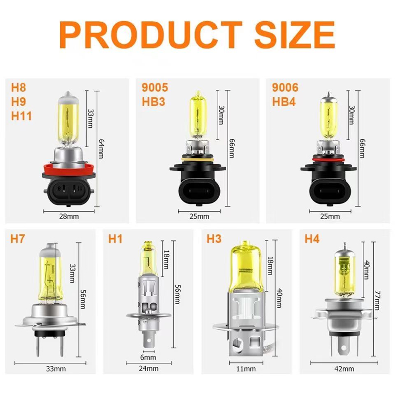 Ampoule de phare H1 H3 H4 H7 H8 H11 Super Yellow 3000K HB3 HB4 9012, ampoule halogène améliorée, résistante à la pluie et au brouillard, pour voiture, lot de 2
