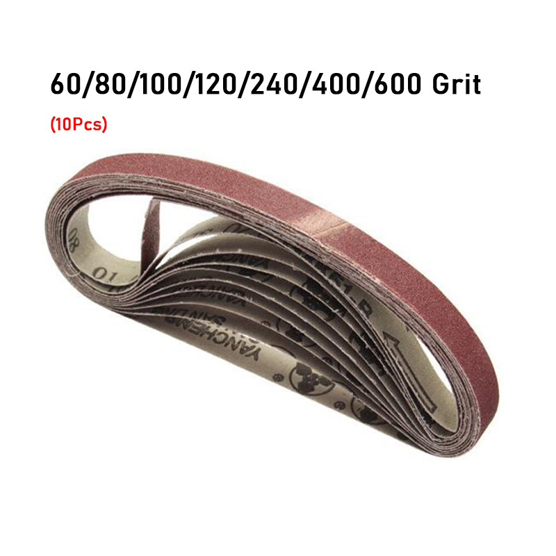 WENXING 10 Stuks 15x452mm Schuurband 60/80/100/120/240/400/600 Grit voor M10 Sander Adapter Polijstmachine Schuurmiddelen