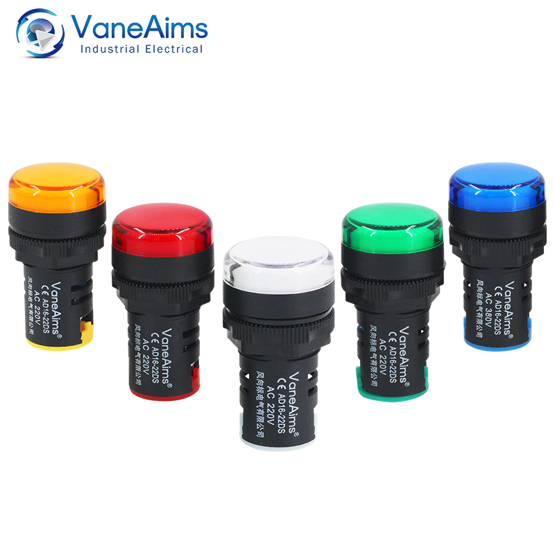 VaneAims プラスチック電源信号ランプ AD16-22DS 小型 LED インジケータライトビーズ 12V 24V 220V 赤白緑青と黄色