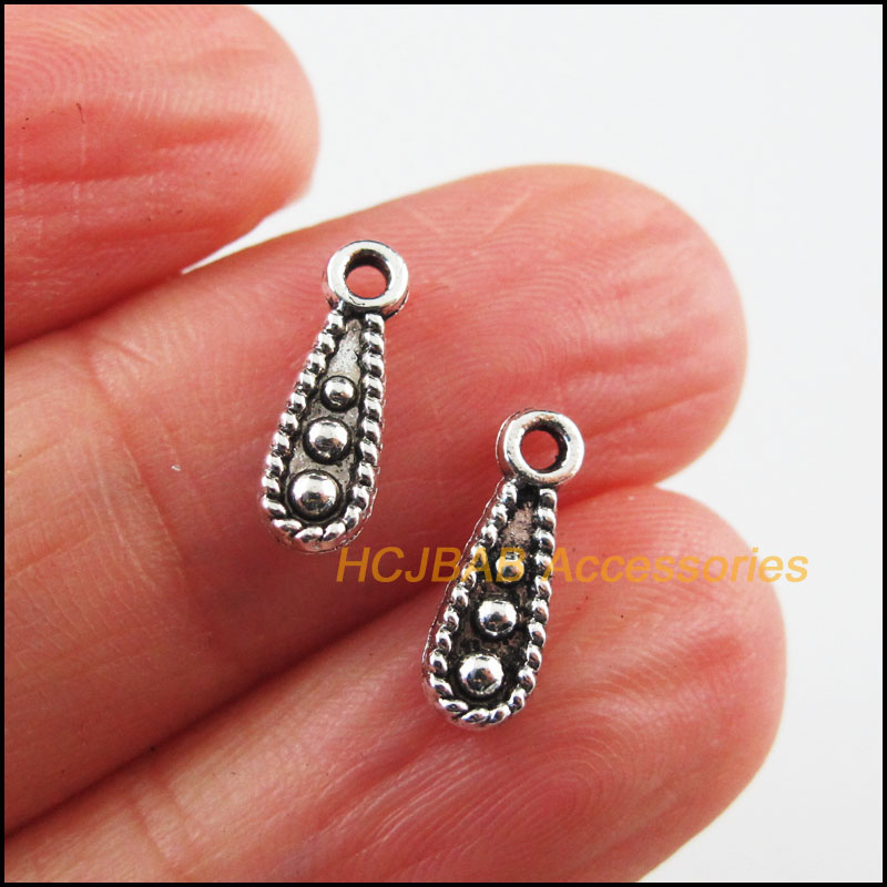 100 Novos Pingentes em Forma de Gota de Água em Tom Prata Tibetana, Pequenos Pingentes de Gota de Água 4x12mm HCJBAB
