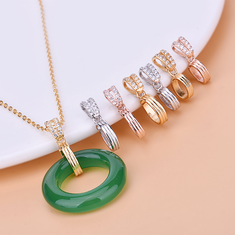 Pingente de anel com zircão incrustado em prata esterlina s925 com acessórios de cristal de jade e jade