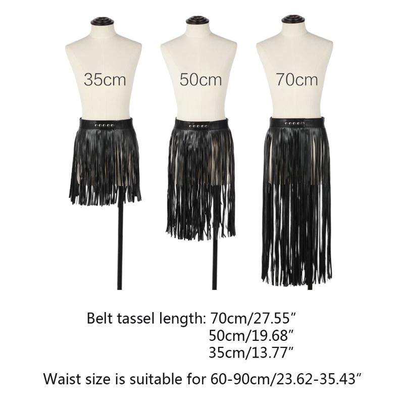 F3MD สตรีสูงเอวหนัง Faux Fringe Tassels กระโปรง Body สายรัด Snap ปุ่มปาร์ตี้ฮาโลวีน Punk Rock ชุดเครื่องแต่งกาย