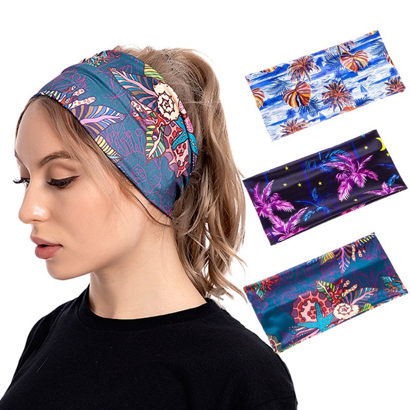 Tren Baru Pita Kepala Lebar Pita Rambut Elastis Gambar Daun Bintang Laut Pita Rambut Mode Sweatband Headwear untuk Wanita Anak Perempuan Aksesori Rambut