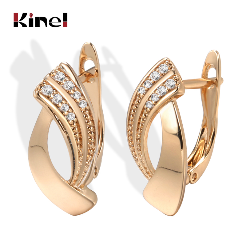 Kinel moda quente brilhante balançar brincos 585 ouro rosa geometria simples natural zircão brincos para mulheres diariamente jóias finas