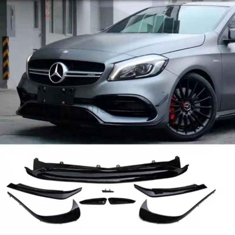 Parachoques delantero para Benz W176, A200, A250, A45, AMG, Hatchback Sport, 2016-2018, negro brillante, divisores de Alerón, Canards, 8 Uds.